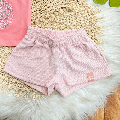 Conj. Blusa Abacaxi Floral e Short em Linho - Rosa